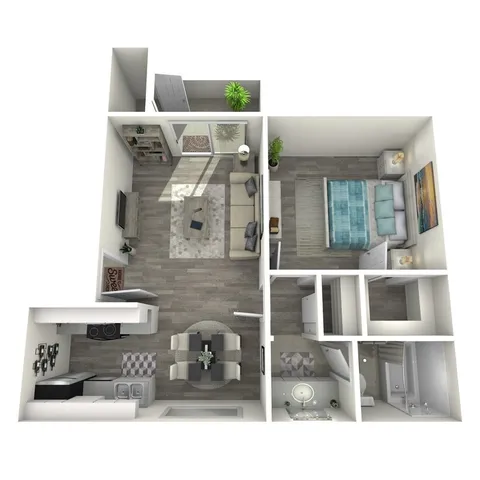A2 Renovated floor plan featuring 1 bedroom 1 bathroom
