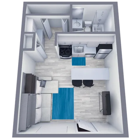 S1 Renovated floor plan featuring studio bedroom 1 bathroom