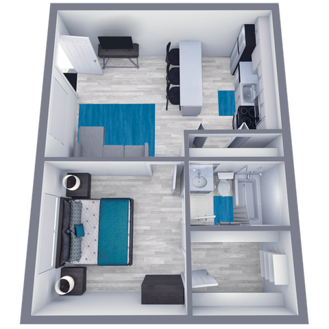 A1 Classic floor plan featuring 1 bedroom 1 bathroom