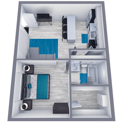 A1 Renovated floor plan featuring 1 bedroom 1 bathroom