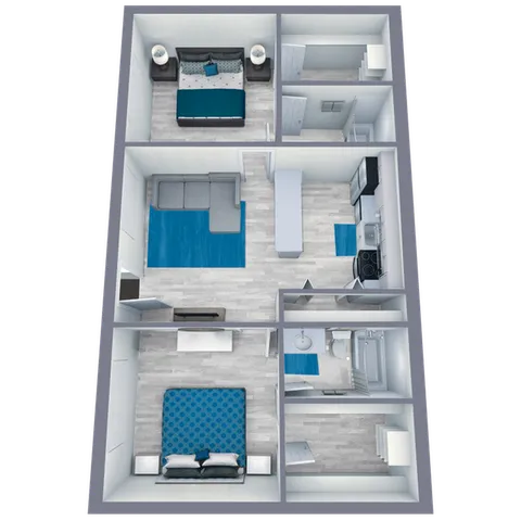 B1 Renovated floor plan featuring 2 bedrooms 2 bathrooms