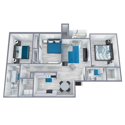 C1 Upgrade floor plan featuring 3 bed 2 bath