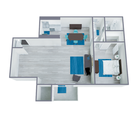 A2 Upgrade floor plan featuring 1 bedroom 1 bathroom