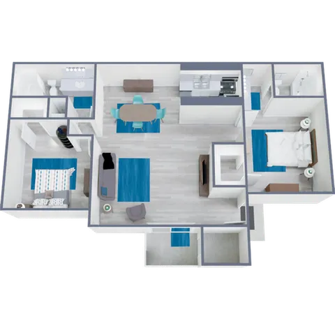 B1 Renovated floor plan featuring 2 bedrooms 2 bathrooms