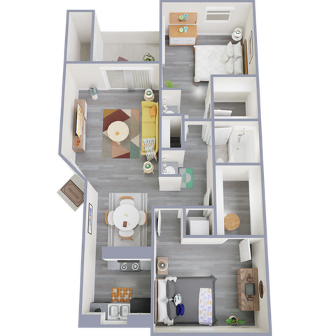 B1 Renovated floor plan featuring 2 bedrooms 1 bathroom