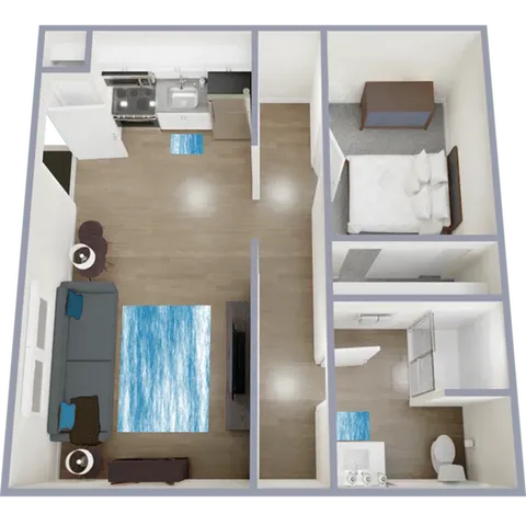 A1 Renovated floor plan featuring 1 bedroom 1 bathroom