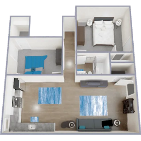 B1 Renovated floor plan featuring 2 bedrooms 1 bathroom