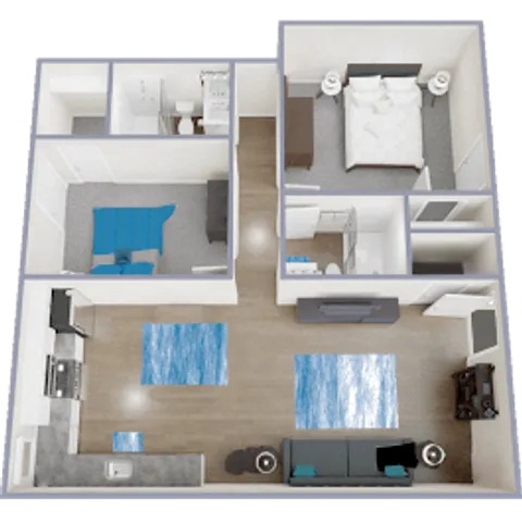 B2 Renovated floor plan featuring 2 bedrooms 2 bathrooms