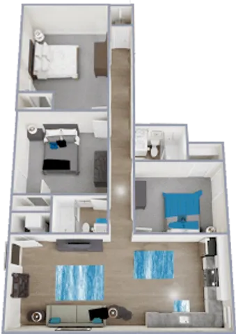C1 Renovated floor plan featuring 3 bedrooms 2 bathrooms