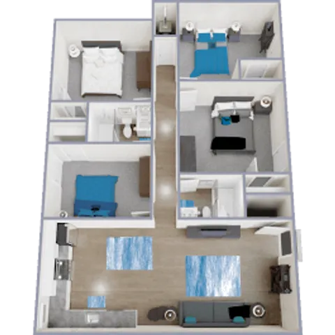 D1 Renovated floor plan featuring 4 bedrooms 2 bathrooms