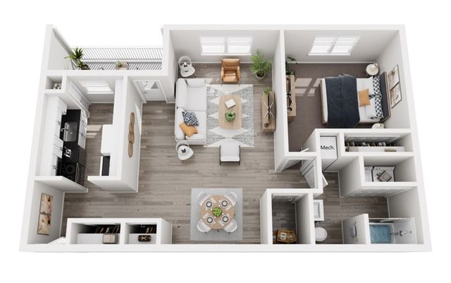 A1 Floor Plan - 1 Bed 1 Bath