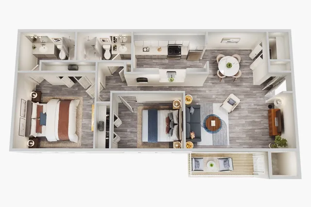 B1 Classic floor plan featuring 2 bedrooms 2 bathrooms