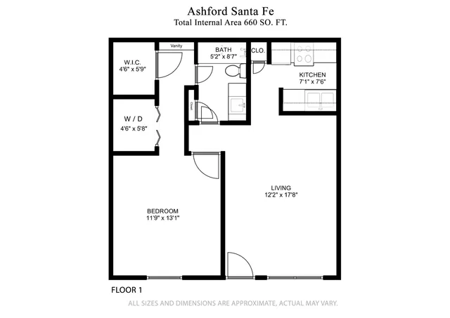 A - 1bed, 1bath - 660sqft
