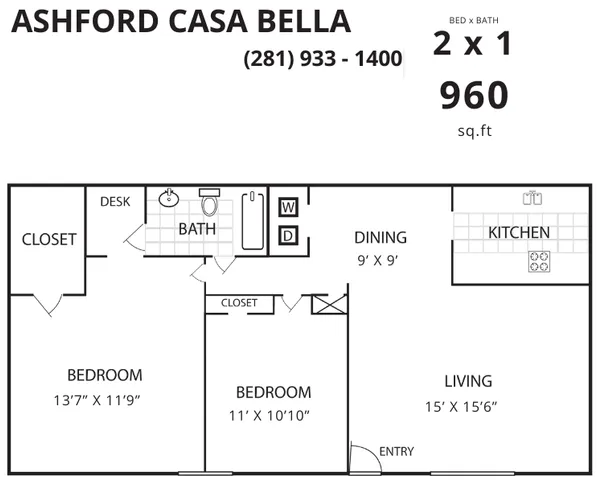 Ashford Casa Bella 2 Bed 1 Bath