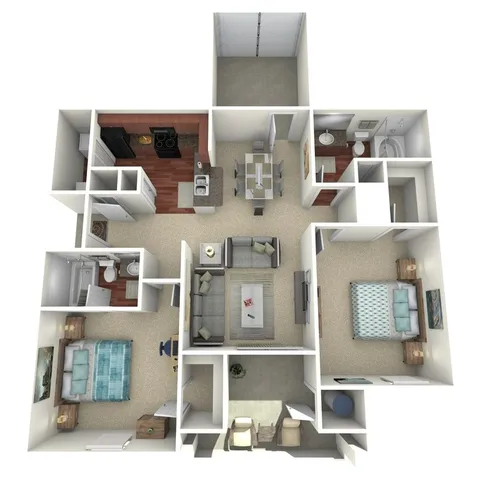 The Wesley - Two Bed Two Bath Floorplan Image