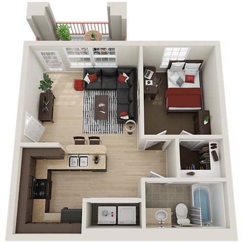 High View 1x1 Standard Floor Plan