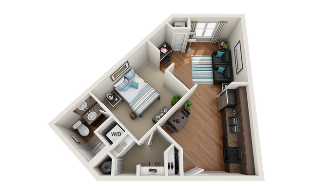 The Flats at Carrs Hill 1x1 Floor Plan