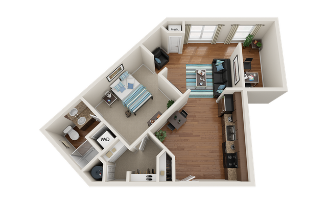 The Flats at Carrs Hill 1x1 + Den Floor Plan