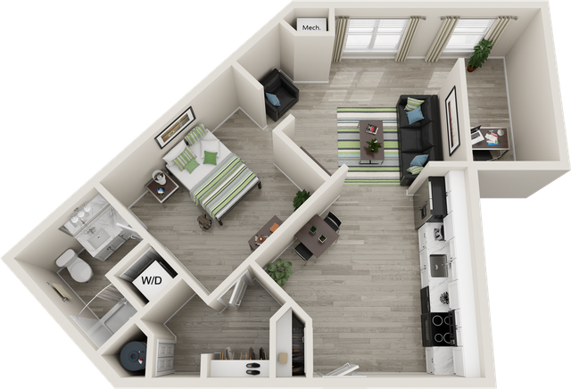 The Flats at Carrs Hill 1x1 + Den Premium Floor Plan