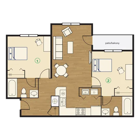 River Club Apartments 2x2 Deluxe Floor Plan