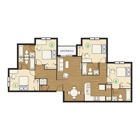 River Club Apartments 4x4 Floor Plan