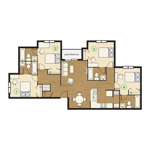 River Club Apartments 4x4 Deluxe Floor Plan