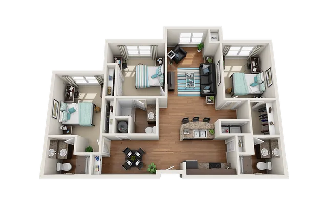 The Flats at Carrs Hill 3x3 Floor Plan Image
