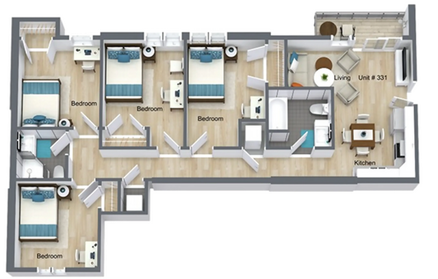 Courtyard Lofts 4x2B Floor Plan