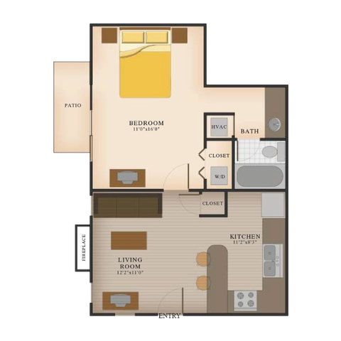 Logan Square - A1 1 Bedroom 1 Bathroom Floor Plan Image