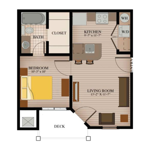 Logan Square - A2 1 Bedroom 1 Bathroom Floor Plan Image
