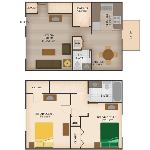 Logan Square - B1 2 Bedroom 1.5 Bathroom Floor Plan Image