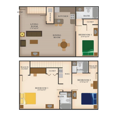 Logan Square - C3 3 Bedroom 3 Bathroom Floor Plan Image