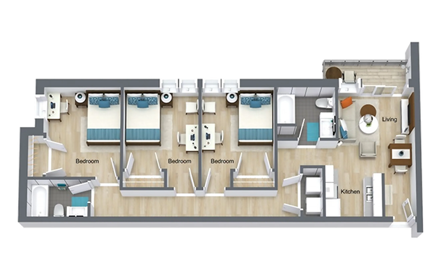 Courtyard Lofts 3x2B Floor Plan