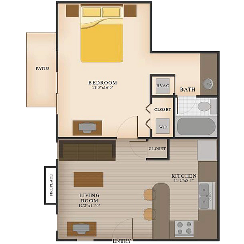 Logan Square - A1 1 Bedroom 1 Bathroom Floor Plan Image