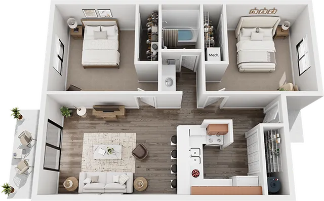 Colonial Village 2 Bedroom x 1 Bath Floor Plan