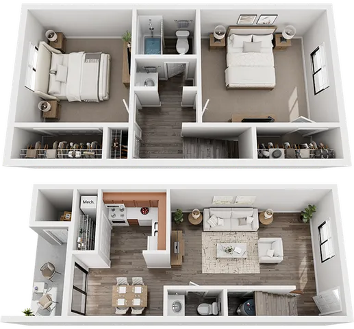 Colonial Village 2 Bedroom x 1.5 Bath Townhome Floor Plan