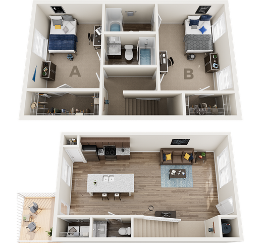 The Collective at Lawrence 2x2.5 Townhome Floor Plan