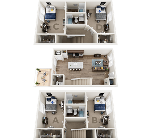 The Collective at Lawrence 4x4.5 Townhome Floor Plan