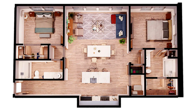 Midtown Auburn 2x2 Loft A Floor Plan
