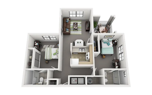 Cabana Beach Gainesville - 2x2 Split Platinum Floor Plan