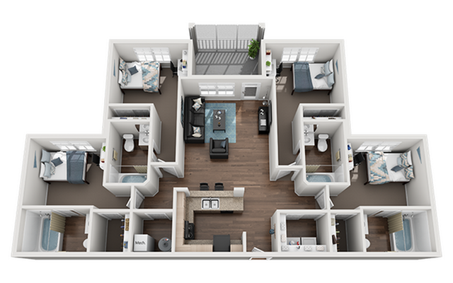 Cabana Beach San Marcos 4x4 Floor Plan Image