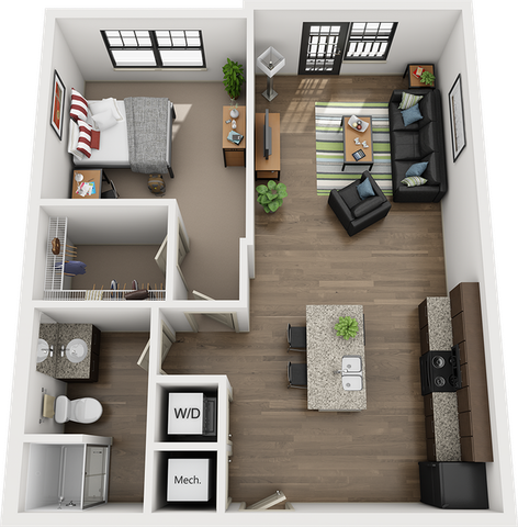 Riverfront Village 1x1 Warner Floor Plan Image
