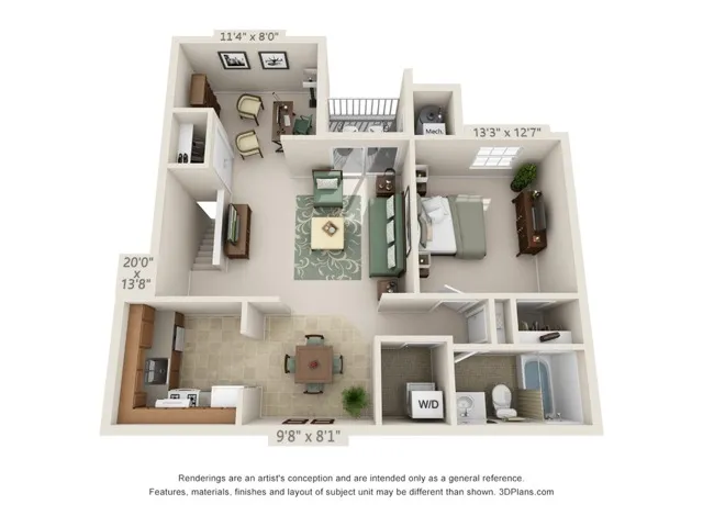 1 Bed 1 Bath with Den End