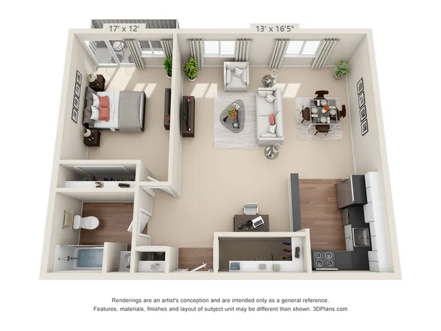 1 Bedroom - 744 SF