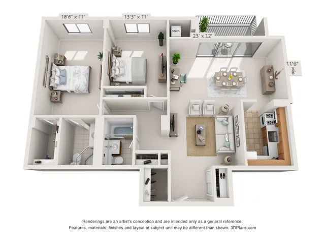 2 Bed 2 Bath - 1238 SF