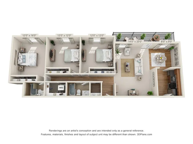 3 BEDROOM, 2 BATH - 1,300 SF