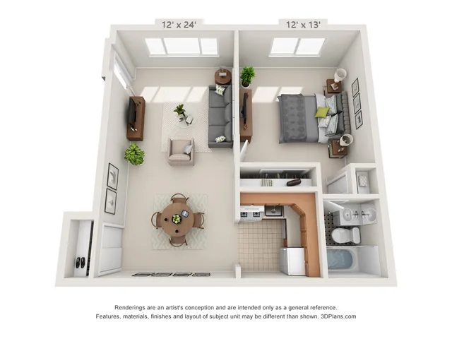 1 BEDROOM, 1 BATH - 672 SF