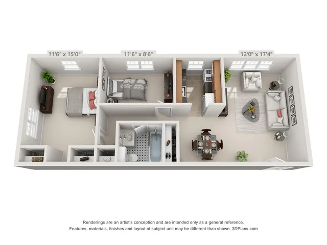 2 BEDROOM, 1 BATH - 750 SF