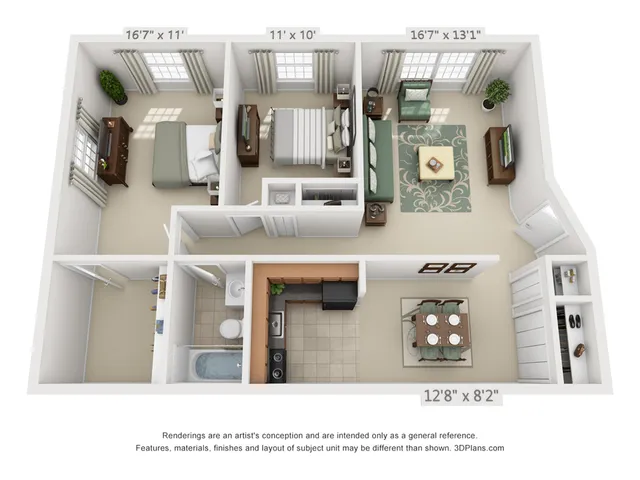 2 BEDROOM, 1 BATH - 850 SF