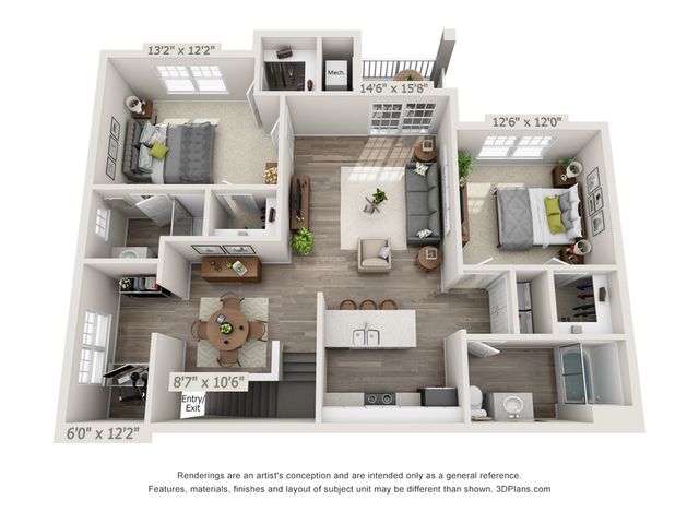 two bed two bath with den and garage at The Glades at Hamilton Greene